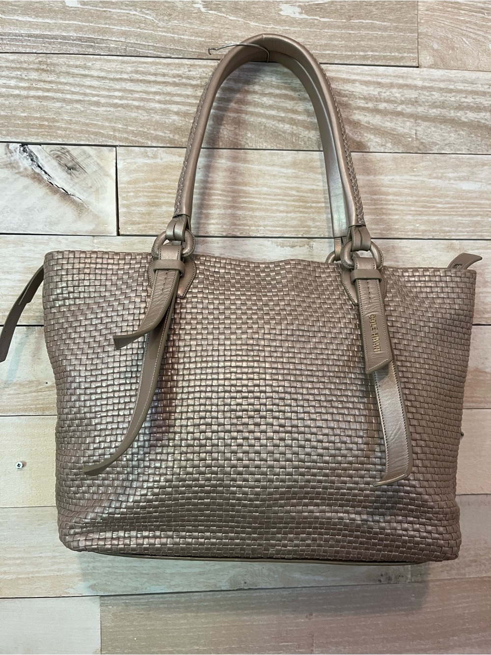 Cole Haan Metallic Woven Tote in Light Pewter - Picture 6 of 11